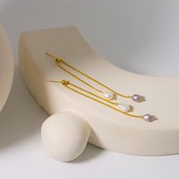 1 Pair Elegant Simple Style Geometric Tassel Freshwater Pearl 18k Gold Plated Drop Earrings main image 4