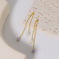 1 Pair Elegant Simple Style Geometric Tassel Freshwater Pearl 18k Gold Plated Drop Earrings main image 5