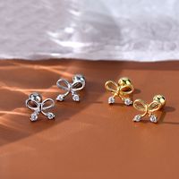 1 Pair Simple Style Bow Knot Plating Inlay Sterling Silver Zircon Ear Studs main image 1