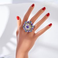 Lady Flower Copper Plating Inlay Zircon Rhodium Plated Open Rings main image 2