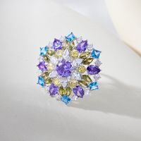 Lady Flower Copper Plating Inlay Zircon Rhodium Plated Open Rings sku image 1