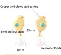 1 Pair Elegant Luxurious Irregular Plating Inlay Freshwater Pearl Copper Turquoise Zircon 18k Gold Plated Drop Earrings main image 2
