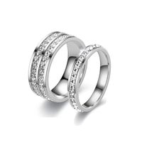 Classic Style Solid Color Stainless Steel Inlay Artificial Diamond Couple Rings main image 1