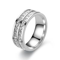 Classic Style Solid Color Stainless Steel Inlay Artificial Diamond Couple Rings main image 4
