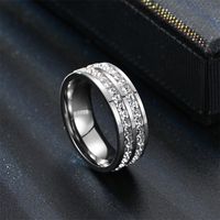 Classic Style Solid Color Stainless Steel Inlay Artificial Diamond Couple Rings main image 3