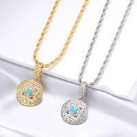 Lady Round Copper Plating Inlay Zircon 18k Gold Plated Pendant Necklace main image 7