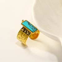 304 Stainless Steel 14K Gold Plated Retro Plating Inlay Round Natural Stone Opal Open Rings main image 6