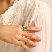 304 Stainless Steel 14K Gold Plated Retro Plating Inlay Round Natural Stone Opal Open Rings main image 3