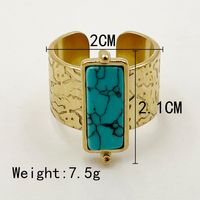 304 Stainless Steel 14K Gold Plated Retro Plating Inlay Round Natural Stone Opal Open Rings sku image 1