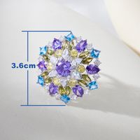 Dame Fleur Le Cuivre Placage Incruster Zircon Plaqué Rhodium Anneau Ouvert main image 5