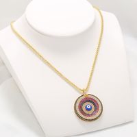 Ig Style Round Copper Plating Inlay Zircon 18k Gold Plated Pendant Necklace main image 3