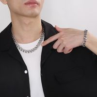 Hip-Hop Simple Style Solid Color Titanium Steel Polishing 18K Gold Plated Men's Bracelets Necklace main image 5