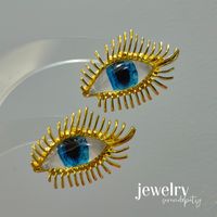 1 Pair Glam Eye Inlay Copper Resin Earrings Ear Studs sku image 1