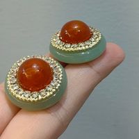 1 Pair Lady Round Inlay Copper Resin Ear Studs main image 3