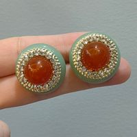 1 Pair Lady Round Inlay Copper Resin Ear Studs main image 6