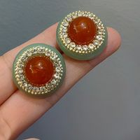 1 Pair Lady Round Inlay Copper Resin Ear Studs main image 7