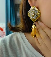 1 Pair Retro Rhombus Inlay Copper Artificial Gemstones Drop Earrings main image 6