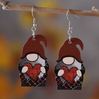 1 Pair Retro Cartoon Character Heart Shape Football Wood Drop Earrings sku image 2