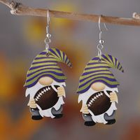 1 Pair Retro Cartoon Character Heart Shape Football Wood Drop Earrings sku image 3