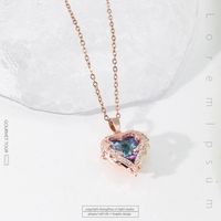Romantic Heart Shape Titanium Steel Copper Plating Inlay Zircon Pendant Necklace sku image 3