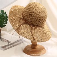 Women's Pastoral Simple Style Solid Color Bowknot Wide Eaves Straw Hat sku image 2