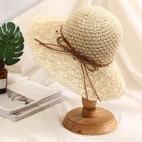 Women's Pastoral Simple Style Solid Color Bowknot Wide Eaves Straw Hat sku image 4