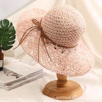 Women's Pastoral Simple Style Solid Color Bowknot Wide Eaves Straw Hat sku image 3