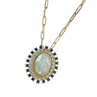Streetwear Oval Alloy Natural Fritillary Plating Inlay Zircon 18k Gold Plated Women's Necklace main image 3