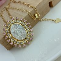 Streetwear Oval Alloy Natural Fritillary Plating Inlay Zircon 18k Gold Plated Women's Necklace sku image 3
