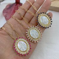 Streetwear Oval Alloy Natural Fritillary Plating Inlay Zircon 18k Gold Plated Women's Necklace main image 5