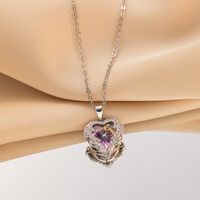 Romantic Heart Shape Titanium Steel Copper Plating Inlay Artificial Crystal Pendant Necklace sku image 2