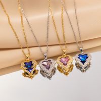 Romantic Heart Shape Titanium Steel Copper Plating Inlay Artificial Crystal Pendant Necklace main image 1