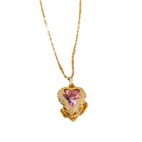 Romantic Heart Shape Titanium Steel Copper Plating Inlay Artificial Crystal Pendant Necklace main image 2