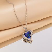 Romantic Heart Shape Titanium Steel Copper Plating Inlay Artificial Crystal Pendant Necklace sku image 4