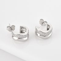 1 Pair Simple Style C Shape Plating Inlay Sterling Silver Zircon 18k Gold Plated White Gold Plated Ear Studs main image 4