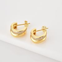 1 Pair Simple Style C Shape Plating Inlay Sterling Silver Zircon 18k Gold Plated White Gold Plated Ear Studs main image 3