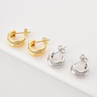 1 Pair Simple Style C Shape Plating Inlay Sterling Silver Zircon 18k Gold Plated White Gold Plated Ear Studs main image 1