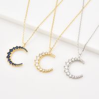 Simple Style Moon Sterling Silver Plating Inlay Zircon 18k Gold Plated White Gold Plated Pendant Necklace main image 1