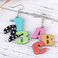 1 Pair Casual Vacation Letter Number Wood Drop Earrings main image 3