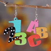 1 Pair Casual Vacation Letter Number Wood Drop Earrings main image 4