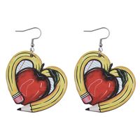 1 Pair Casual Novelty Heart Shape Apple Pencil Wood Drop Earrings main image 5