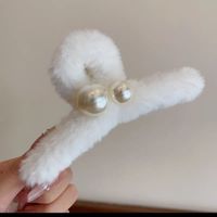 Women's Sweet Solid Color Plush Pearl Hair Claws sku image 1