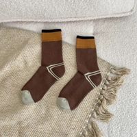 Frau Retro Farbblock Baumwolle Crew Socken Ein Paar sku image 1