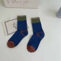 Femmes Rétro Bloc De Couleur Coton Crew Socks Une Paire main image 3