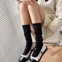 Women's Japanese Style Solid Color Polyester Cotton Polyester Crew Socks A Pair sku image 1