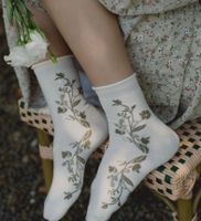 Women's Elegant Japanese Style Flower Wool Jacquard Crew Socks A Pair sku image 2