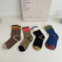 Femmes Rétro Bloc De Couleur Coton Crew Socks Une Paire main image 1