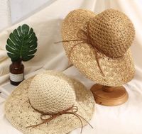 Women's Pastoral Simple Style Solid Color Bowknot Wide Eaves Straw Hat main image 5