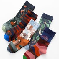 Unisex Vintage Style Color Block Cotton Crew Socks A Pair main image 5