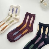 Women's Retro Color Block Cotton Crew Socks A Pair main image 2